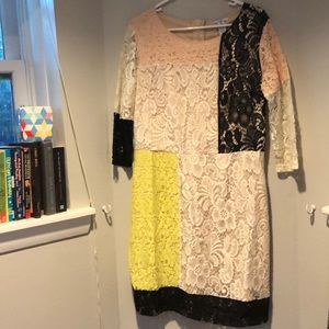 Lace color blocked dress